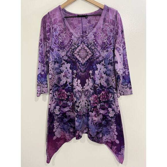 Y2K 90s Fairy Psychedelic Witchy Floral Mandala Boho Top 0X Flowy Artsy Hippie - Picture 2 of 14